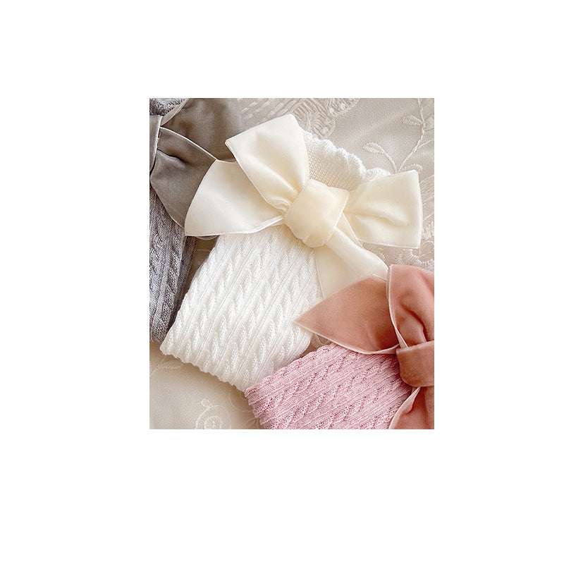 Wholesale Bow Knot Lace Baby Knee Medium Length Sock Chemical Fiber Sock