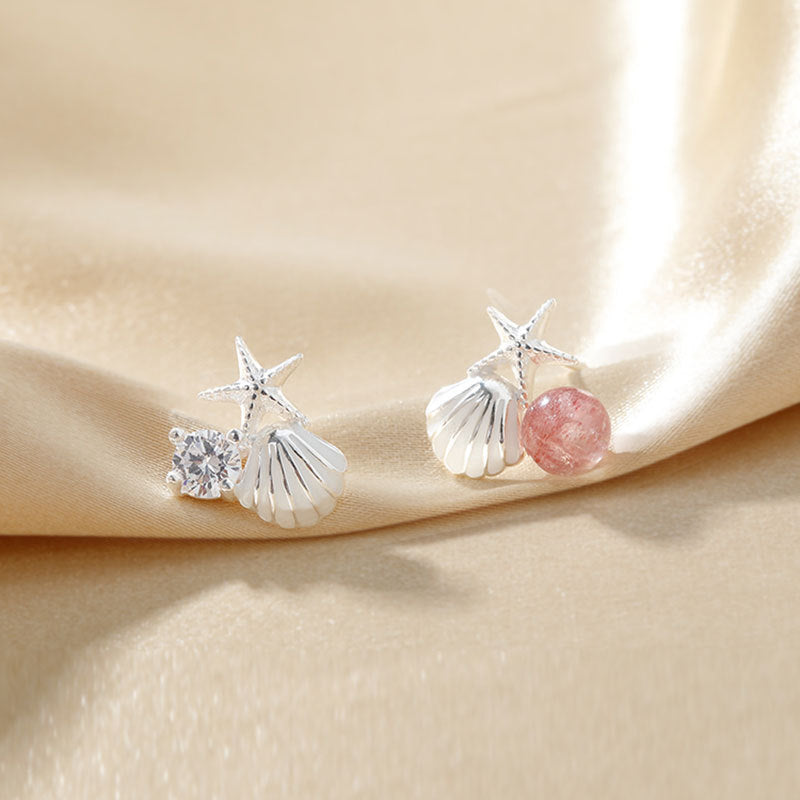 Wholesale 925 Sterling Silver Starfish Strawberry Crystal Earrings