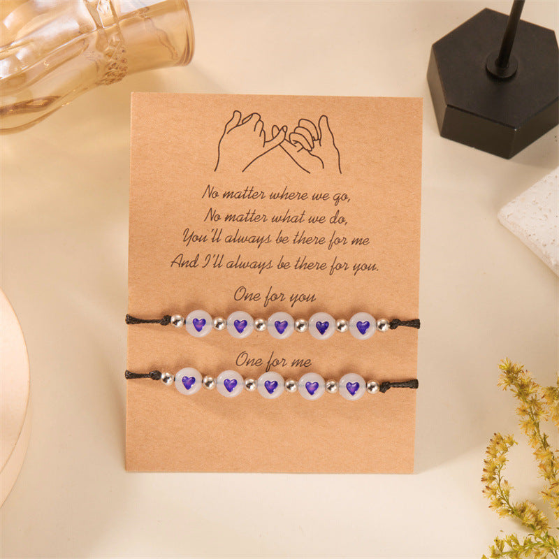 Wholesale Luminous Love Braided Adjustable Bracelet Set