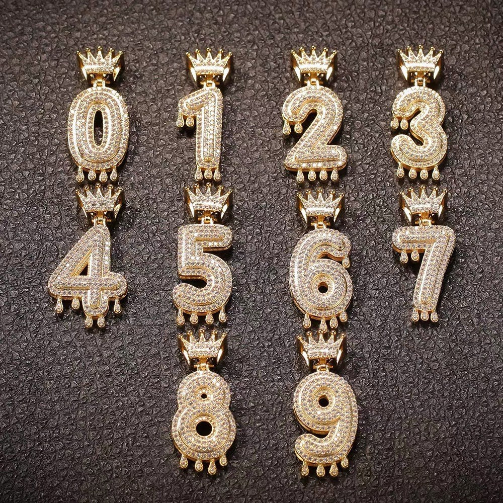 Wholesale Lucky Number Zircon Full Diamond Crown Pendant Necklace