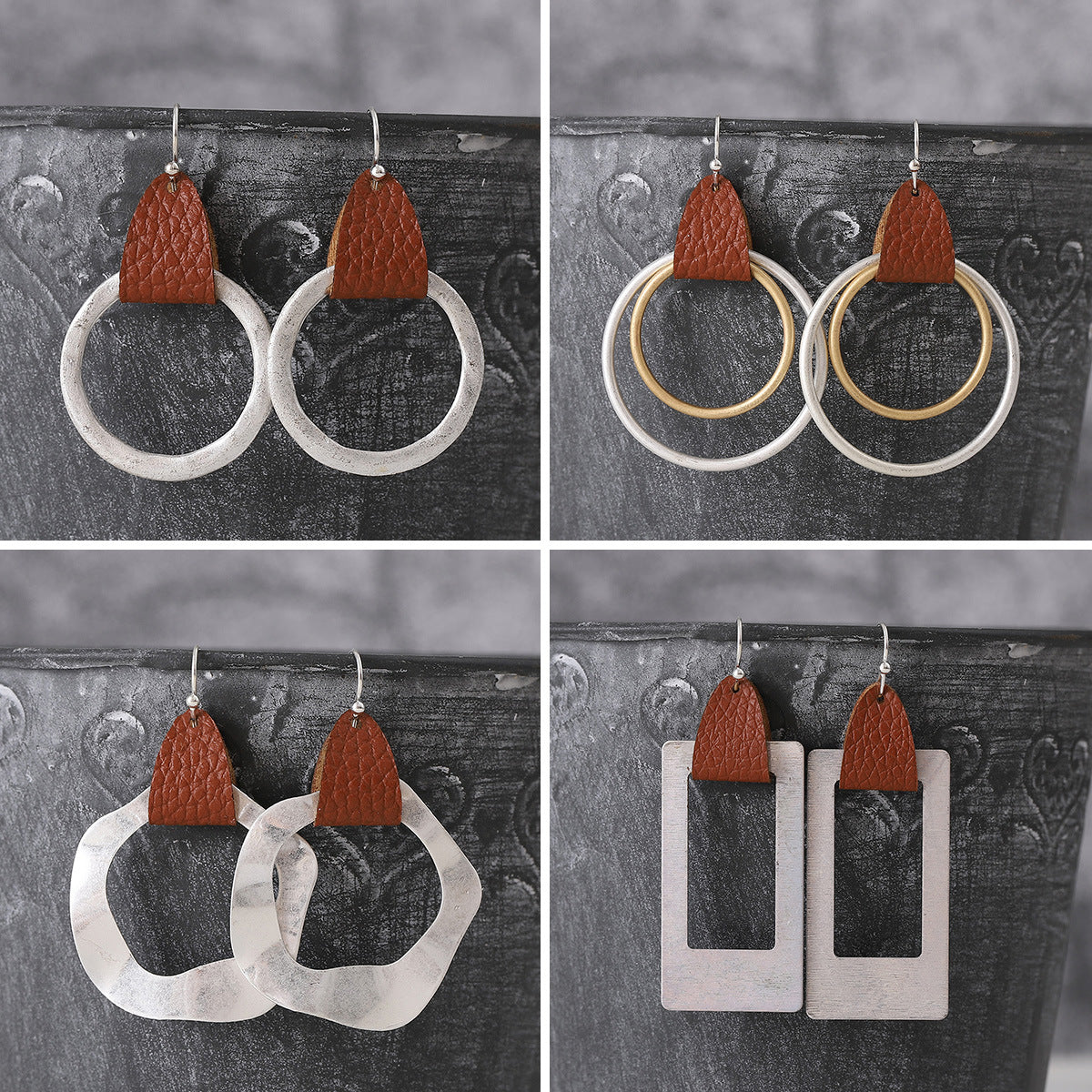 Wholesale Bohemian Sand Silver Leather Earrings All-match Ear Jewelry