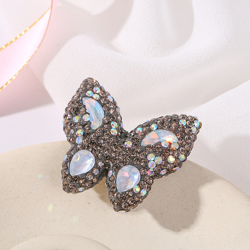 Wholesale of Colored Soft Clay Double-sided Diamond Inlaid Butterfly Straight Hole Beads
