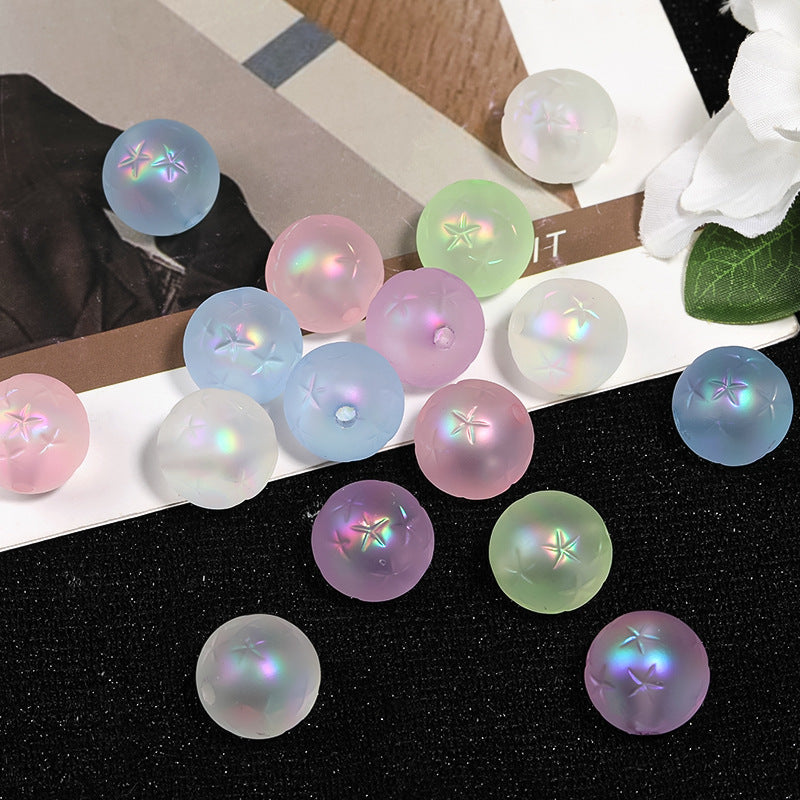 Wholesale 100pcs Matte Five-pointed Star Embossed Round Beads Colorful Frosted Acrylic Mobile Phone Chain Diy Beads