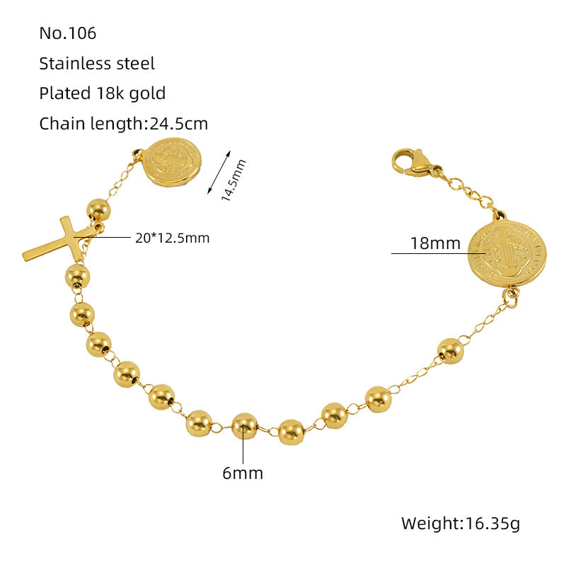Wholesale Beaded Stainless Steel Cross Bracelet