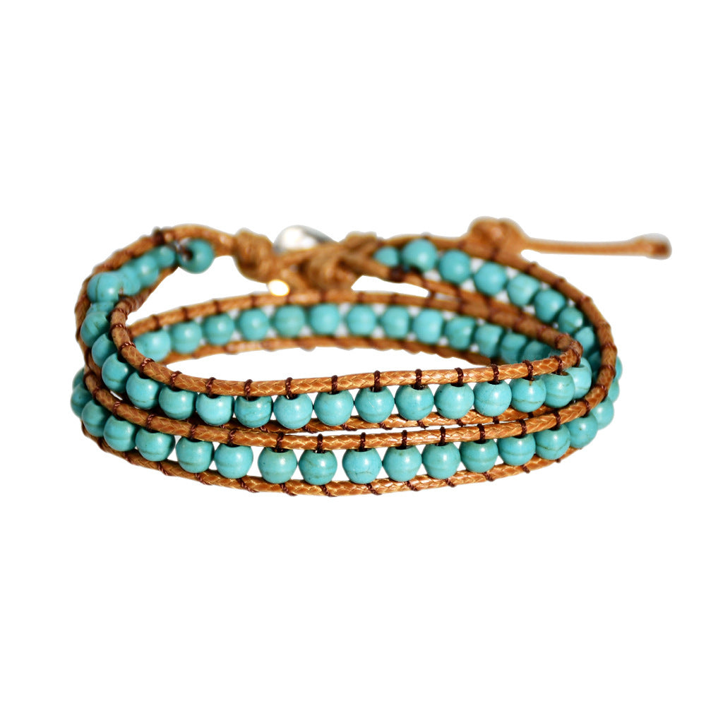 Wholesale Retro winding double-layer bracelet ethnic style turquoise bracelet couple braided bracelet