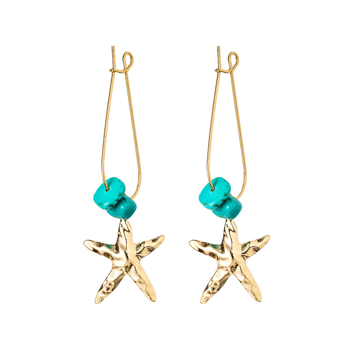 Wholesale Ocean Starfish Alloy Pendant Earrings With Faux Turquoise Beads Women S Fashion Accessory For Casual Commute Boutique Resale