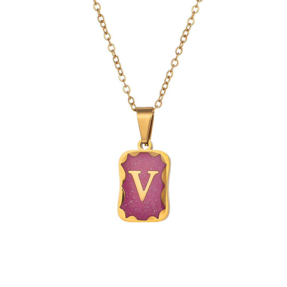 Wholesale Purple Small Square Brand Pendant Titanium Steel Necklace