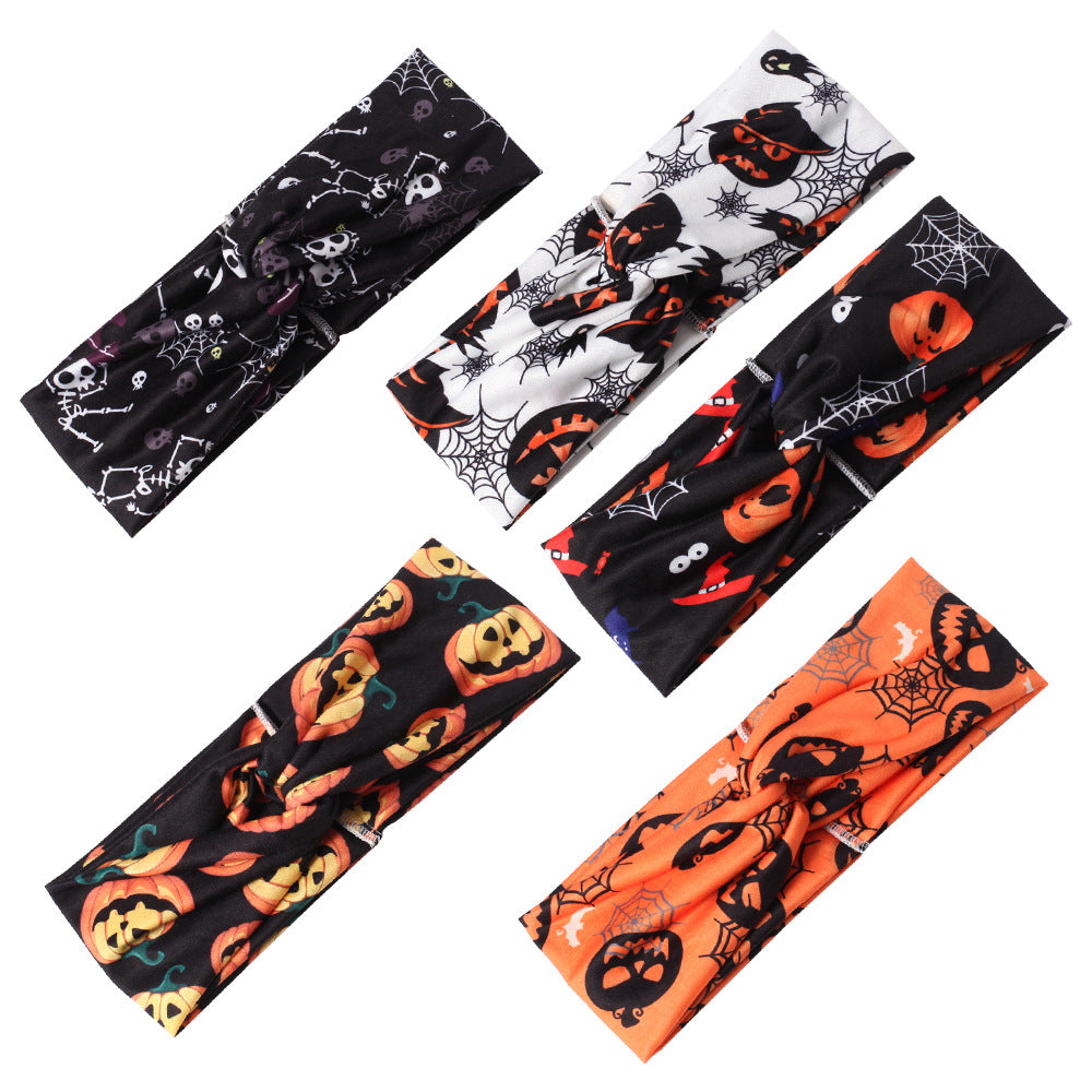 Wholesale Halloween Double Layer Cross Knot Pumpkin Skull Ghost Spider Bat Headband