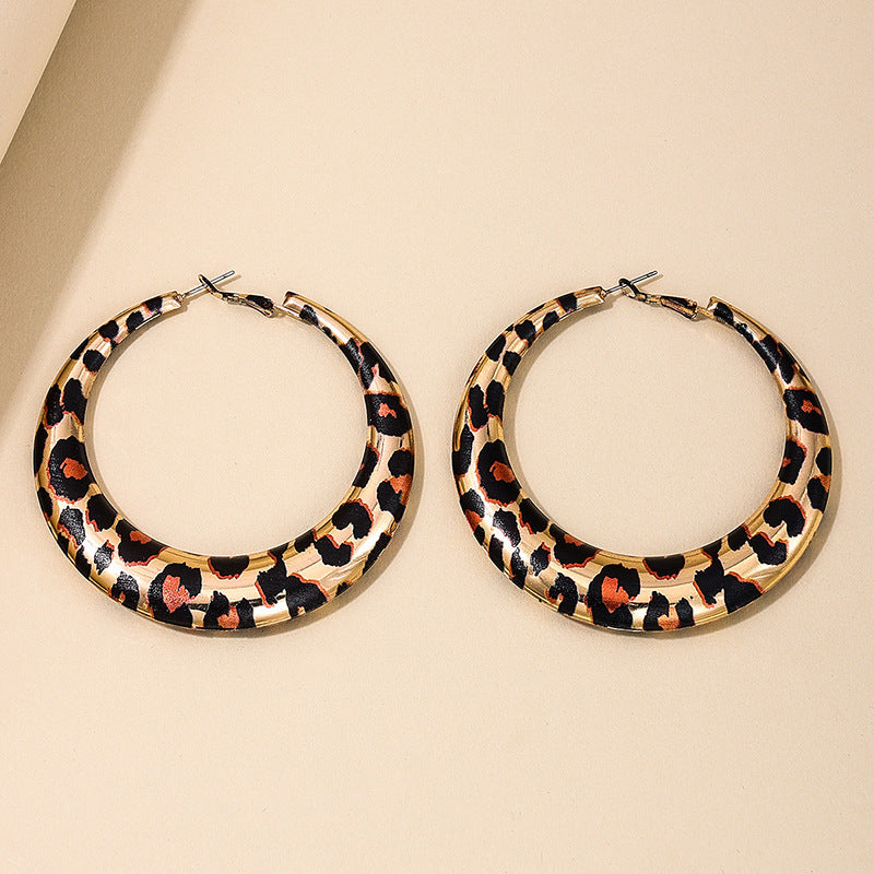 Wholesale 1 Pair of Stylish Trendy Hot Girl Style Exaggerated Geometric Hoop Leopard Print Earrings