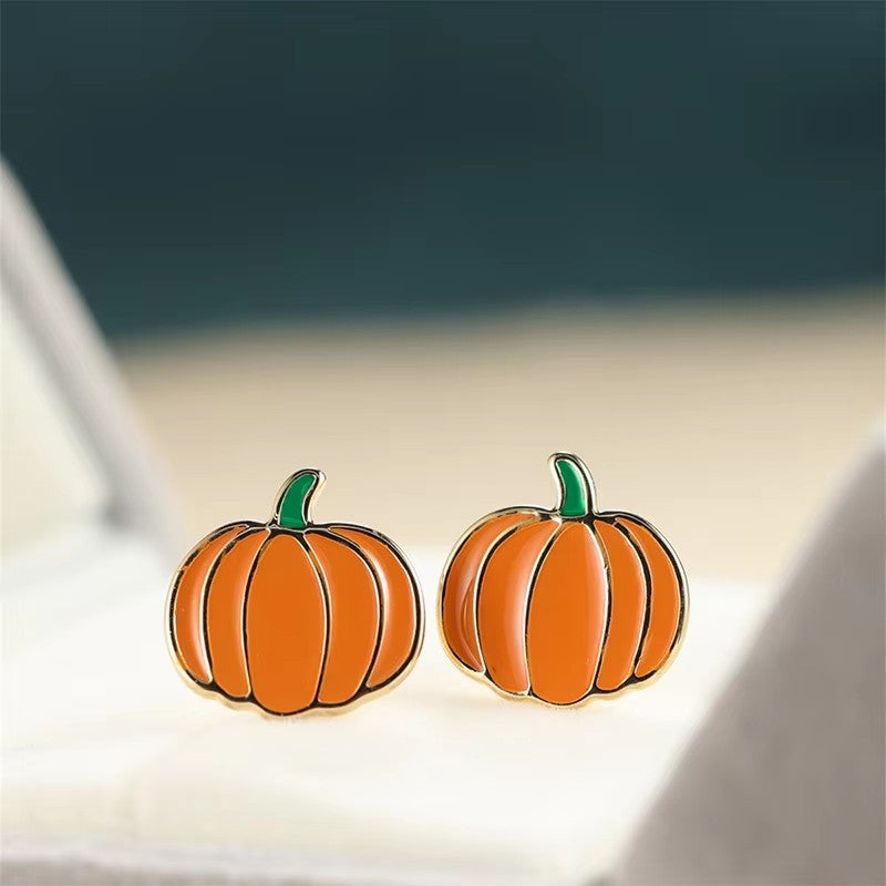 Wholesale New Orange Pumpkin Halloween Ear Needle Simple Niche Halloween Oil Drop Earrings Earrings Fun