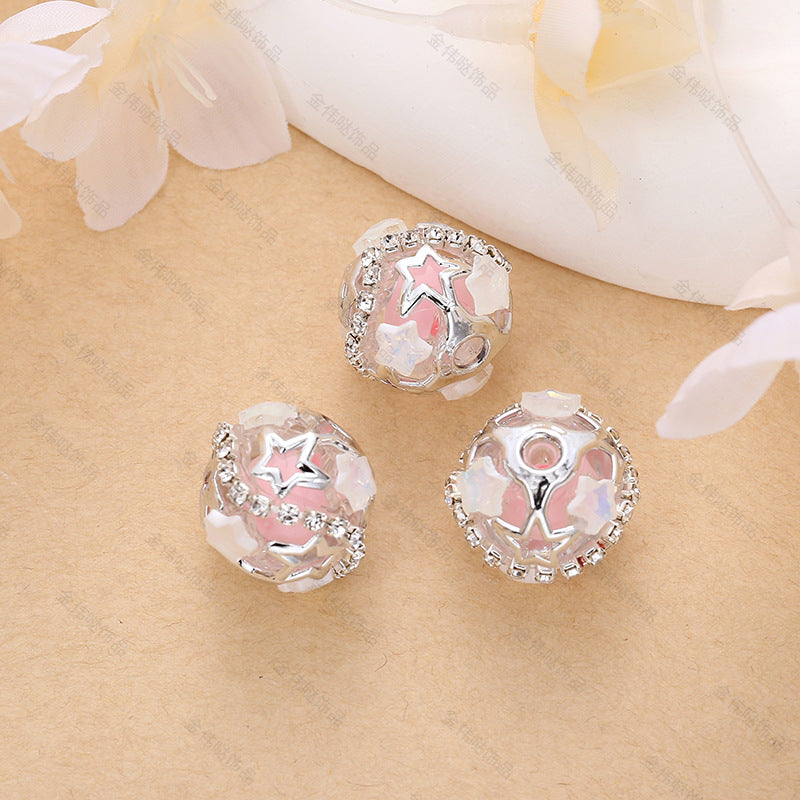 Wholesale 10pcs DIY Alloy Diamond-encrusted Five-pointed Star Large Hole Beads
