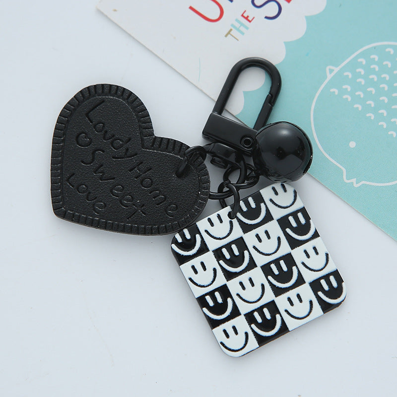 Wholesale Leather Love Square Plaid Striped Acrylic Keychains