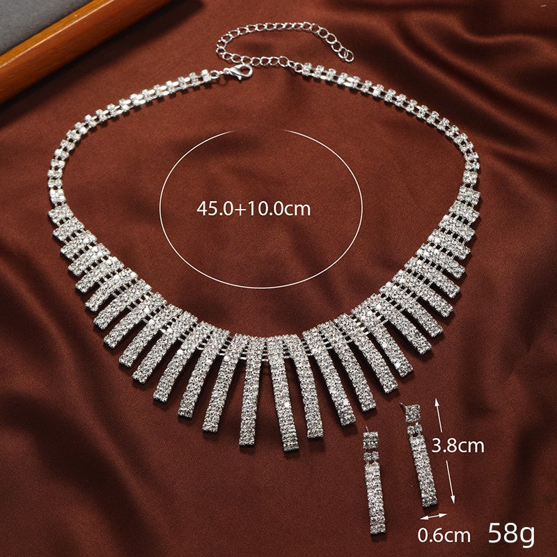 Wholesale Bridal Full Diamond Tassel Necklace Set