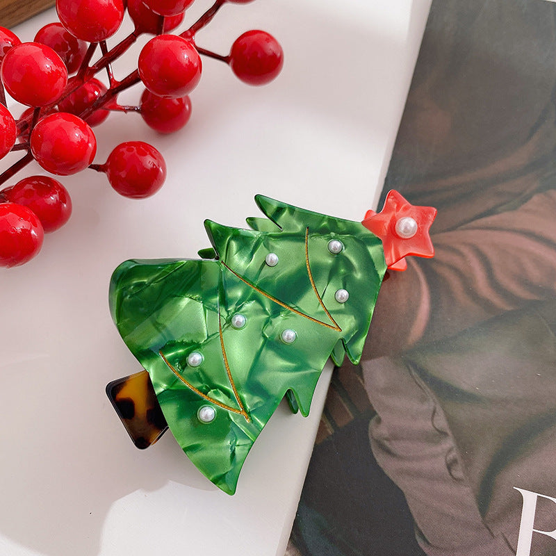Wholesale Acetate Shark Hair Clip Christmas Bell Design Red With Pearl Decor Holiday Hair Accessory For Everyday Styling