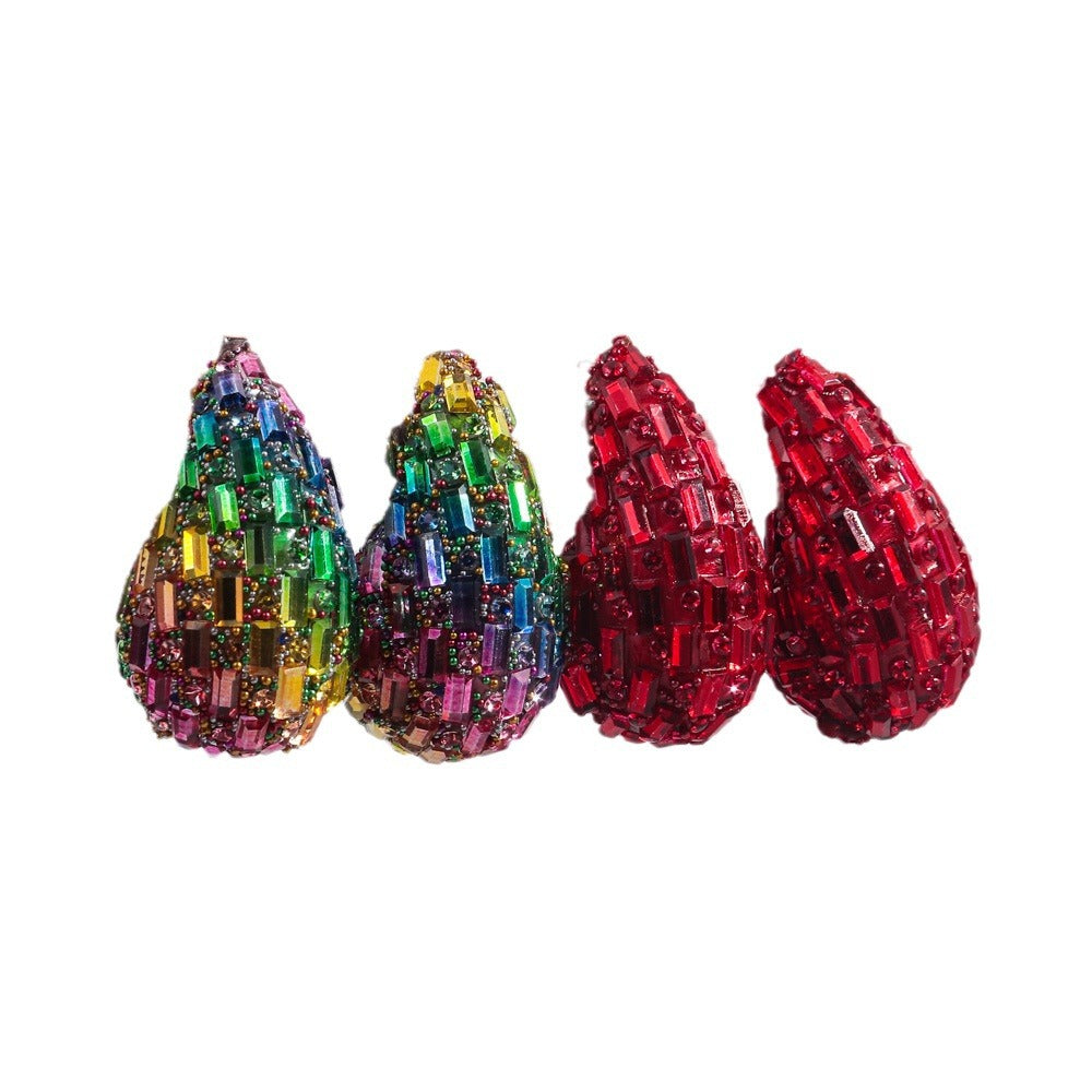 Wholesale Fashion Full Diamond Water Drop Gradient Color Metal Earrings