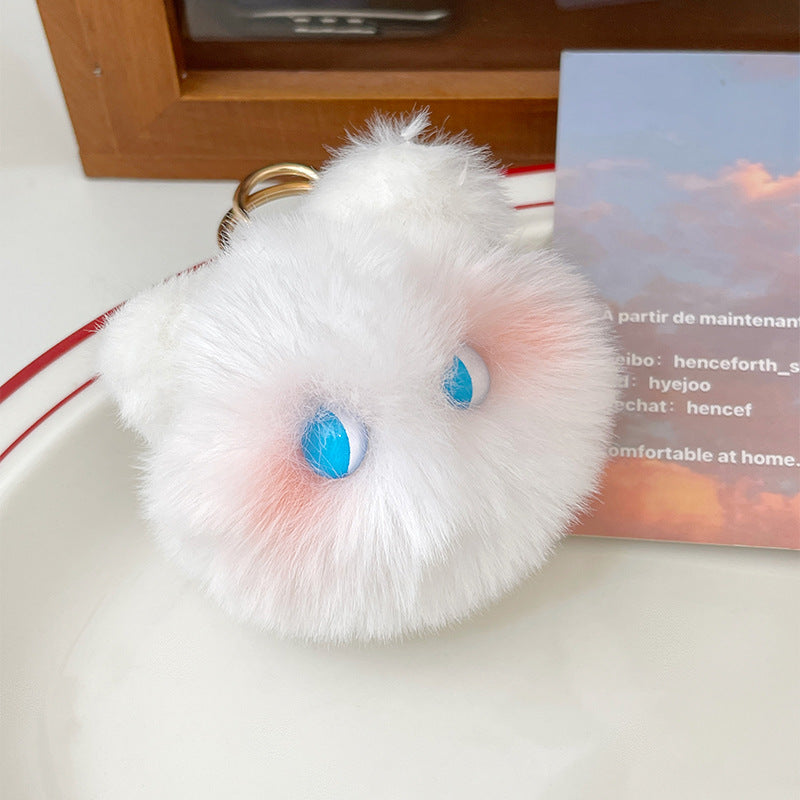 Wholesale Cute Plush Powder Blusher Cat Alloy Keychains