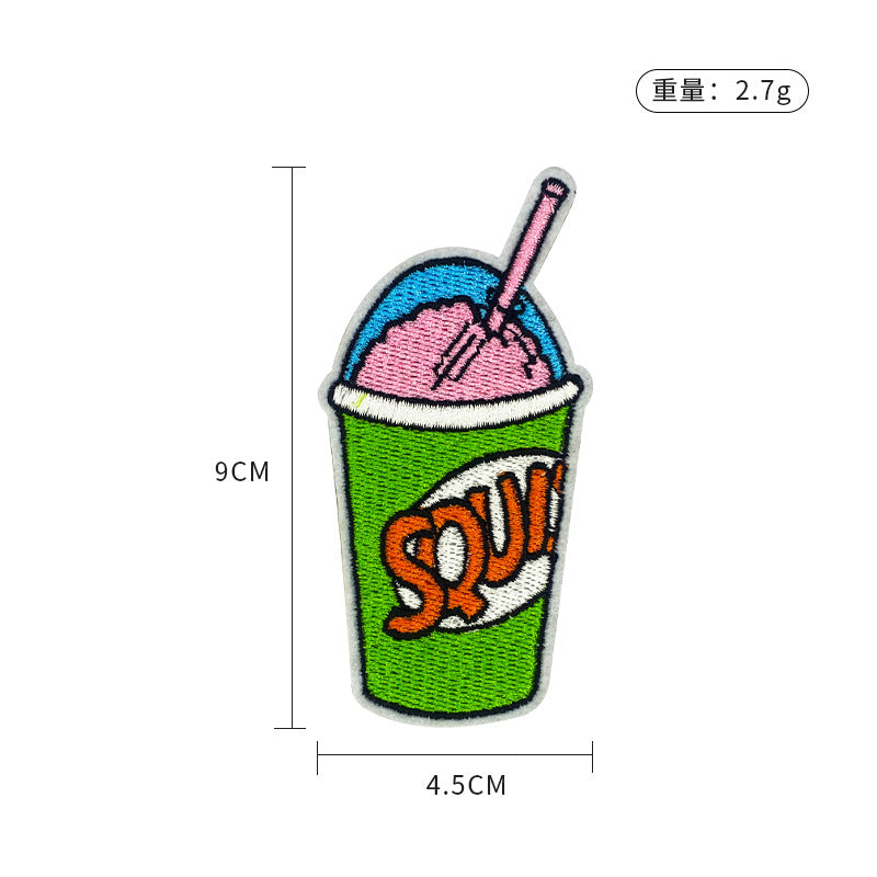 Wholesale Embroidered Cartoon Beverage Bottle Embroidered Down Jacket Patch Embroidered Seal Cloth Patch FS