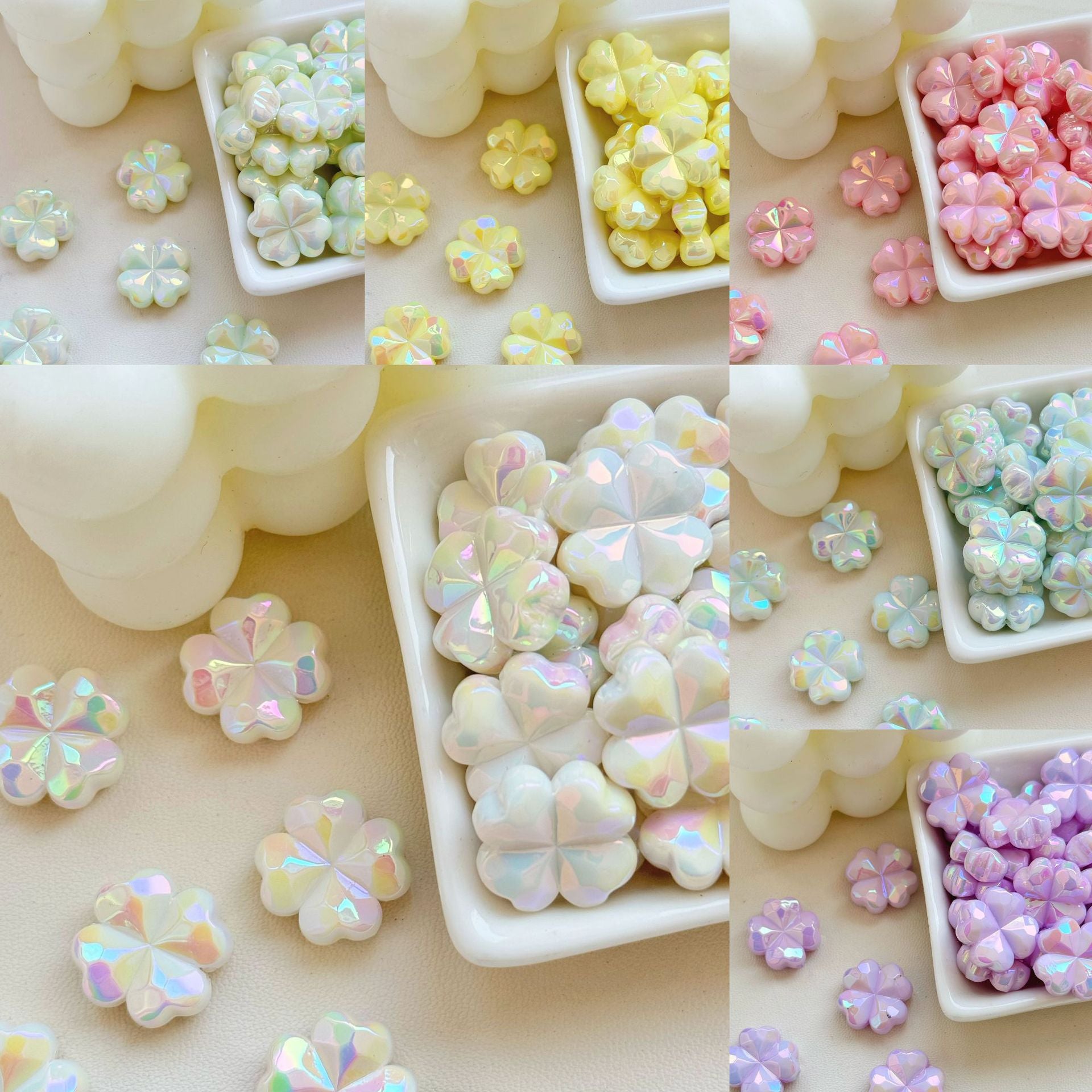 Wholesale 10pcs UV Macaron Four Leaf Flower Acrylic Beads