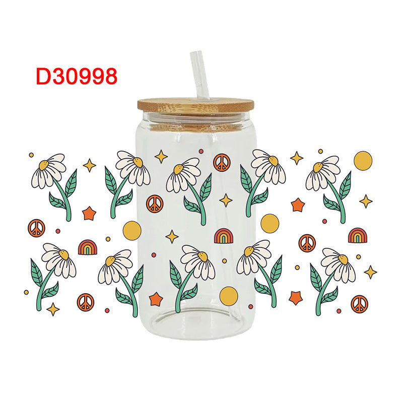 Wholesale Colorful Flowers Teacher's Day 16oz Cup UV DTF Wraps