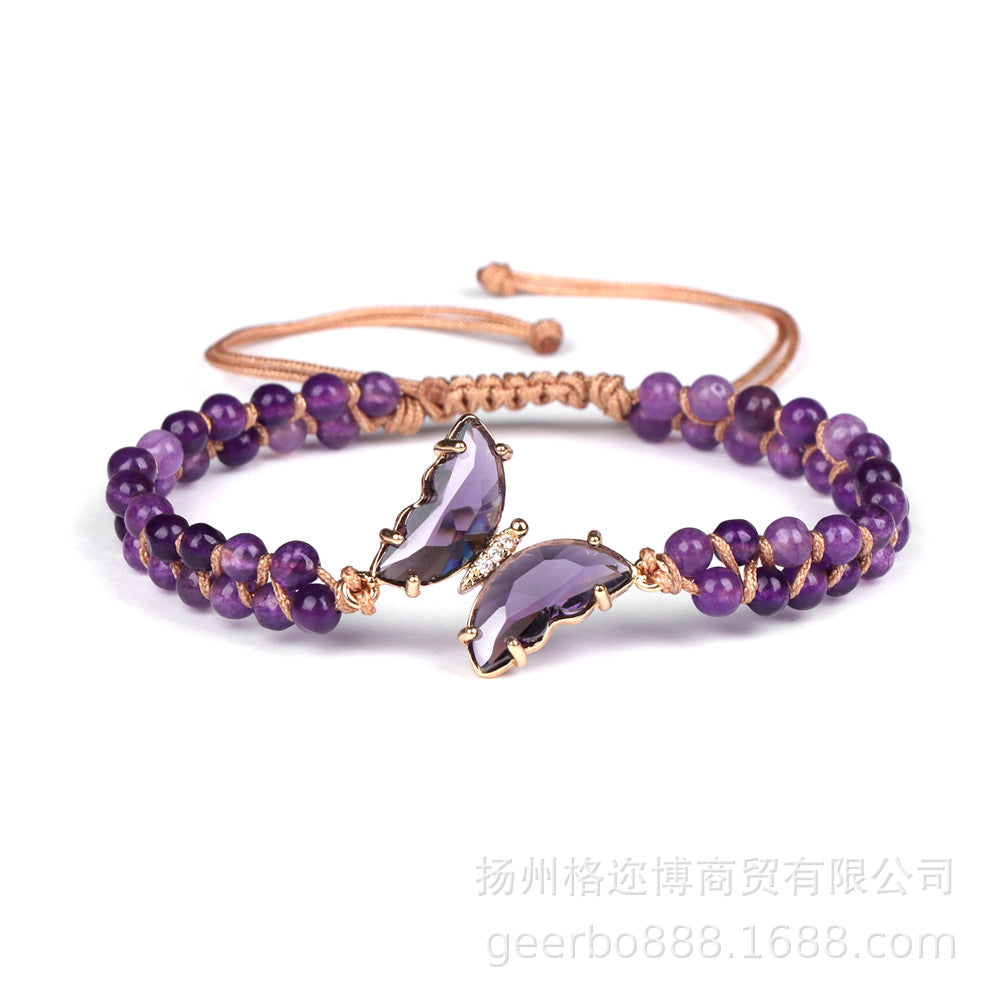 Wholesale Natural Stone Pure Handwoven Amethyst Butterfly Bracelet