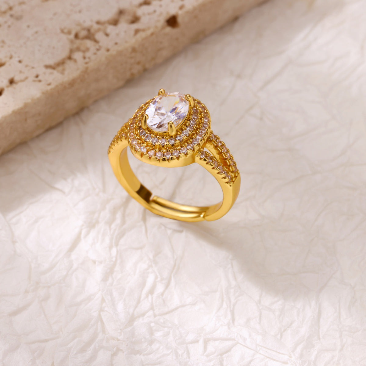 Wholesale Copper inlaid zircon full diamond open ring