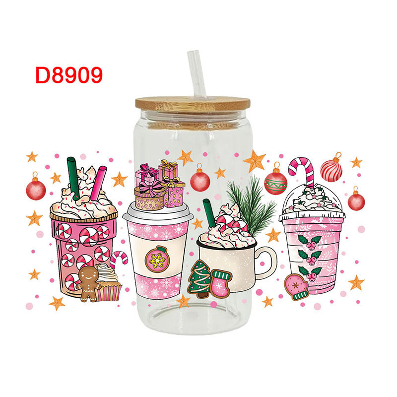 Wholesale Christmas colorful drinks  16oz Cup UV DTF Wraps