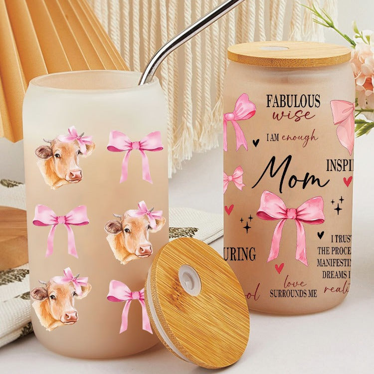 Wholesale  Pink bow boots 16oz Cup UV DTF Wraps