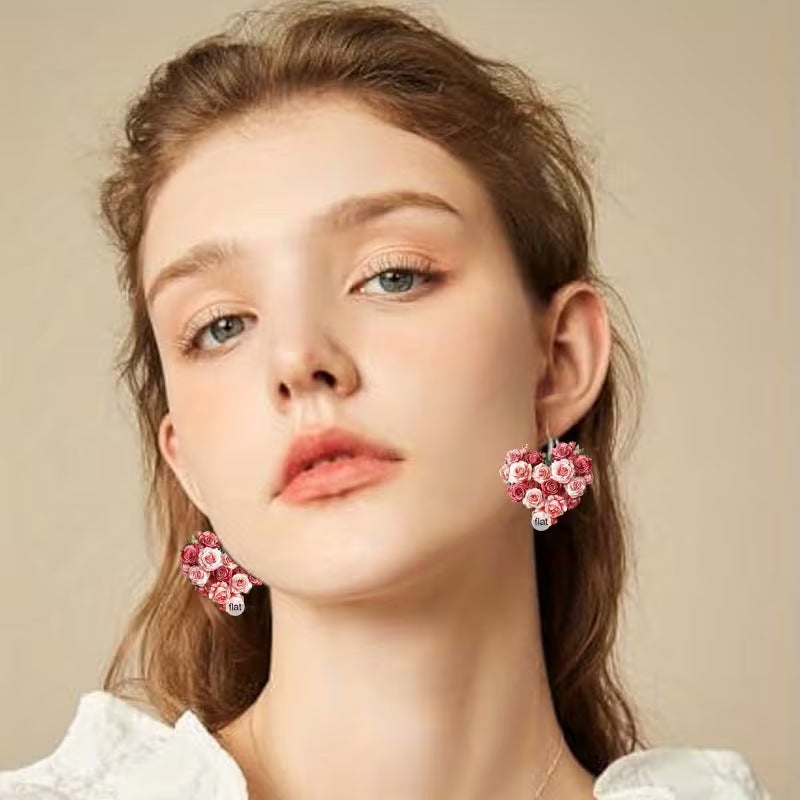 Wholesale Romantic heart shaped rose  Valentine' s Day Earrings