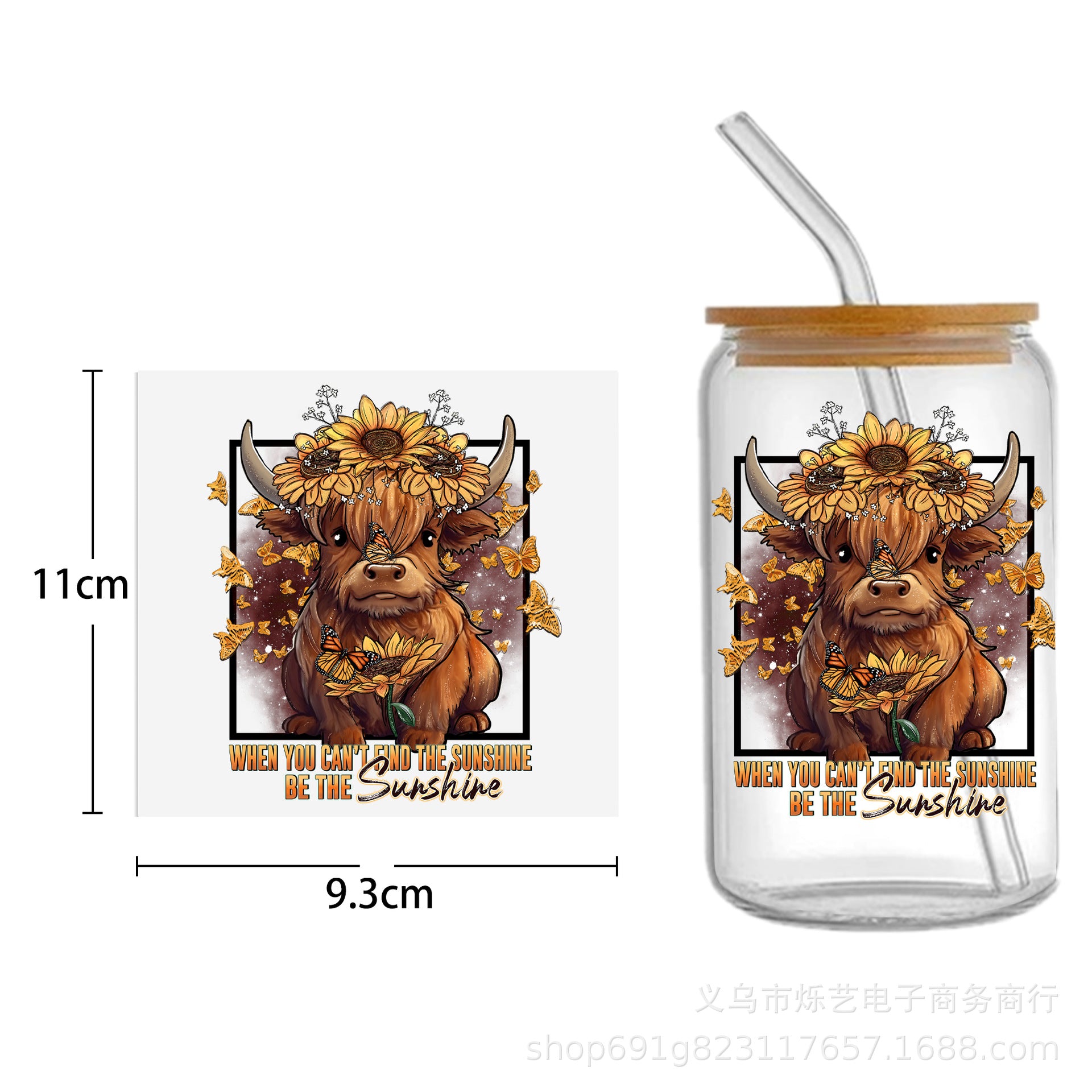 Wholesale Cow  Alpaca Animal Series 16oz Cup UV DTF Wraps