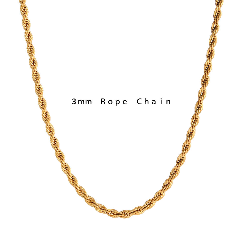 Wholesale Golden Fried Dough Twists Chain Stainless Steel Necklace