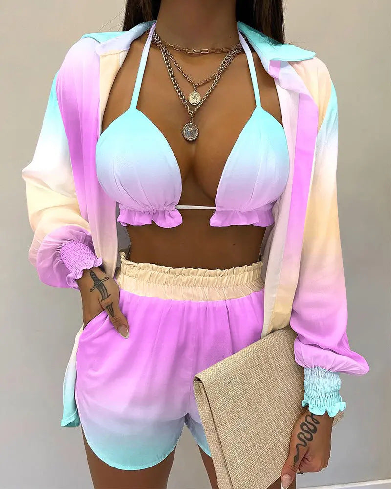 Wholesale New Sexy Summer Solid Color Printed 3 Piece Suit