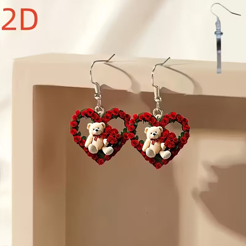Wholesale Heart shaped  rose Valentine' s Day acrylic earrings