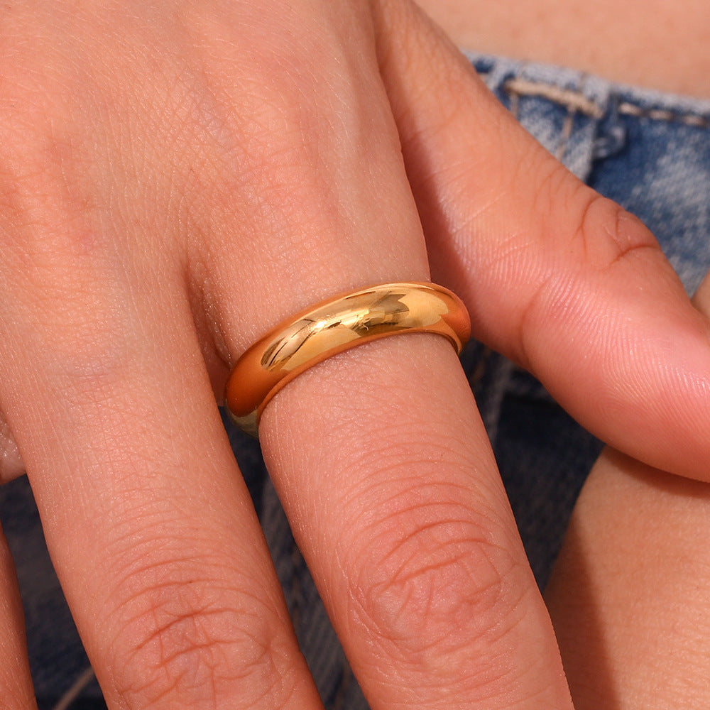 Wholesale Simple and Versatile Stainless Steel 18K Gold Plated Thick Plain Ring