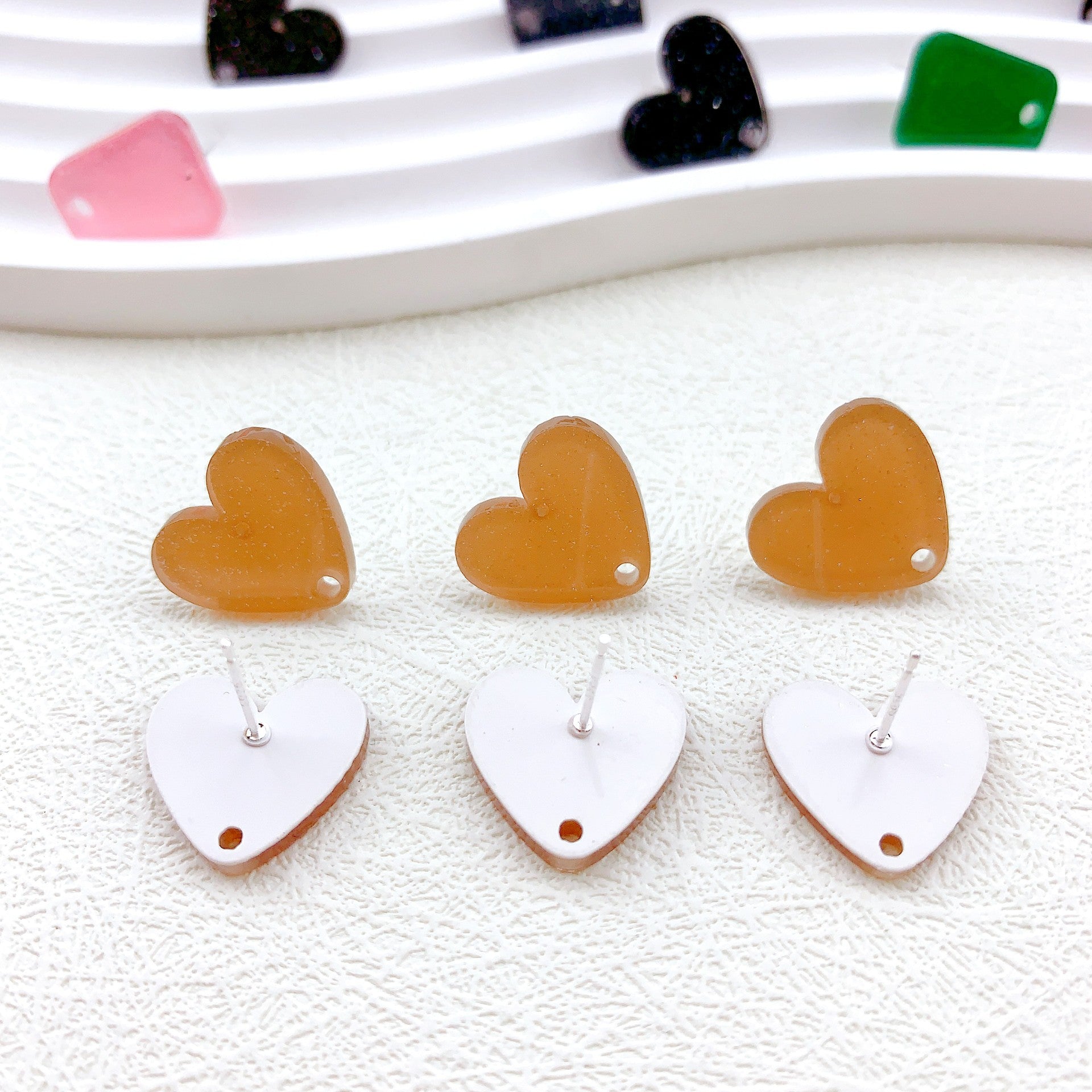 Wholesale 50PCS Handmade DIY Acrylic Fine Glitter Heart Trapezoid Colorful 925 Silver Needle Hole Earrings