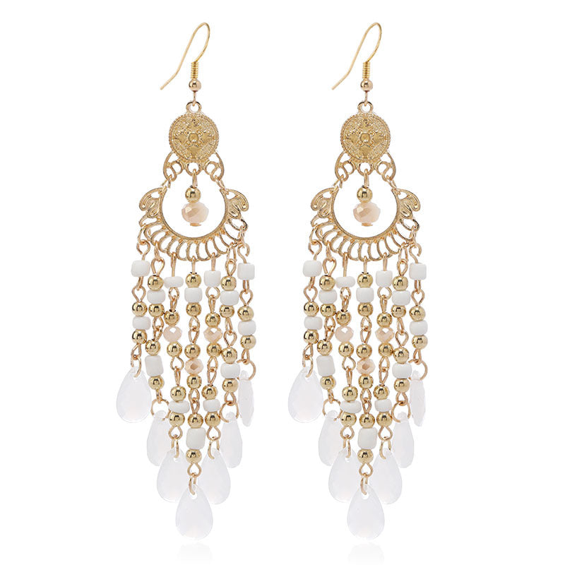 Wholesale Chinese Style Multi-layered Water Drop Rice Beads Tassel Female Creative Retro  Acrylic Earrings