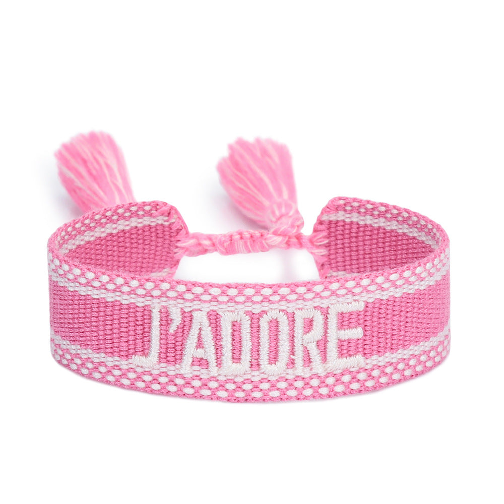 Wholesale Embroidered Letter Woven Ribbon Bracelet
