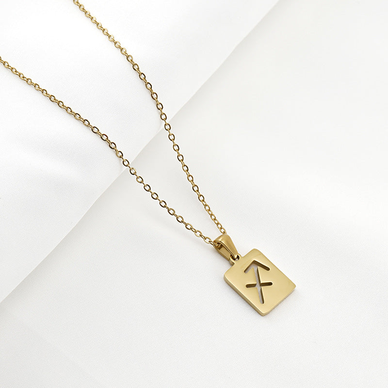 Wholesale Stainless Steel 18K Gold Square Hollow Twelve Constellation Pendants Necklaces