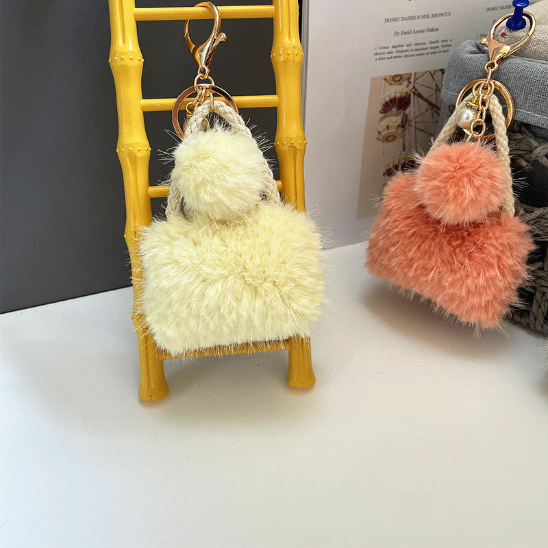 Wholesale Cute plush pearl mini bag shape keychain