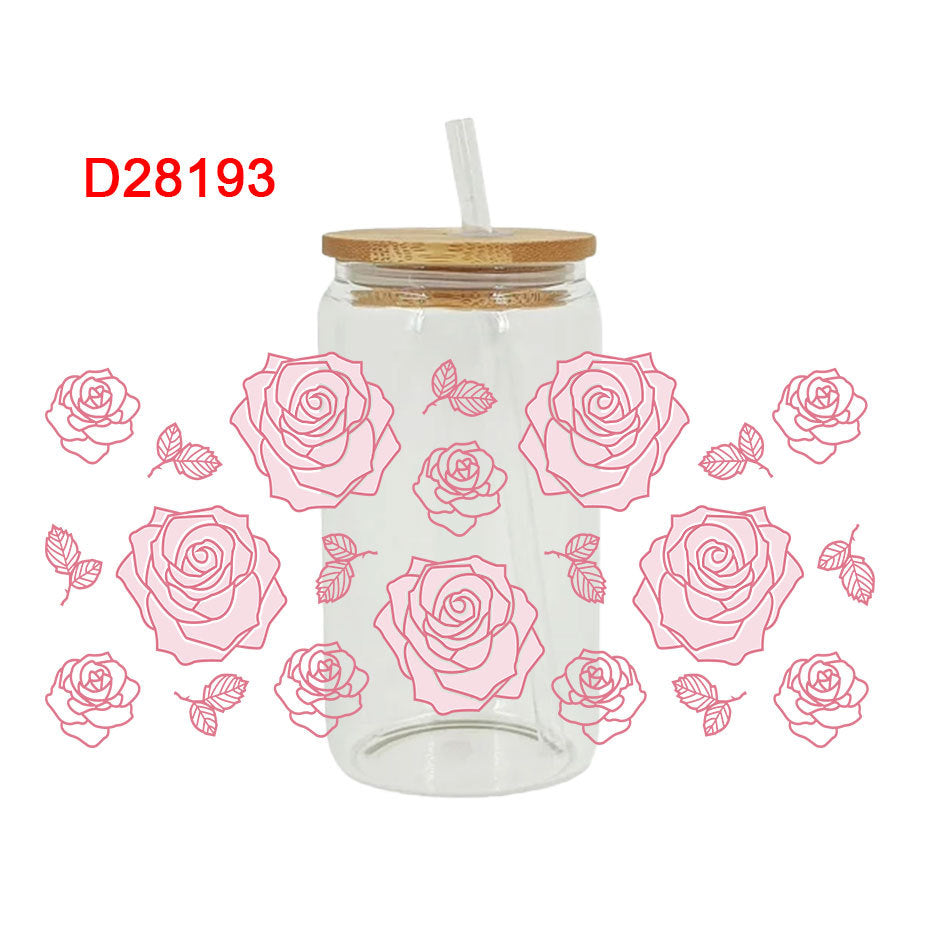 Wholesale Pink and red flowers 16oz Cup UV DTF Wraps