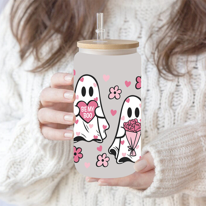 Wholesale Pink Love Ghost Valentine's Day 16oz Cup UV DTF Wraps