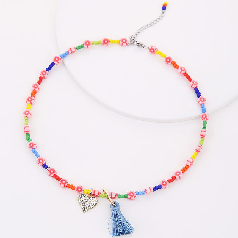 Wholesale Gut Handwoven Glass Beads Tassel Necklace Fashion Stacked Wearing Style Clavicle Chain