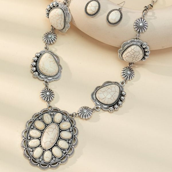 Wholesale Western style exaggerated shaped turquoise necklace and earring jewelry set