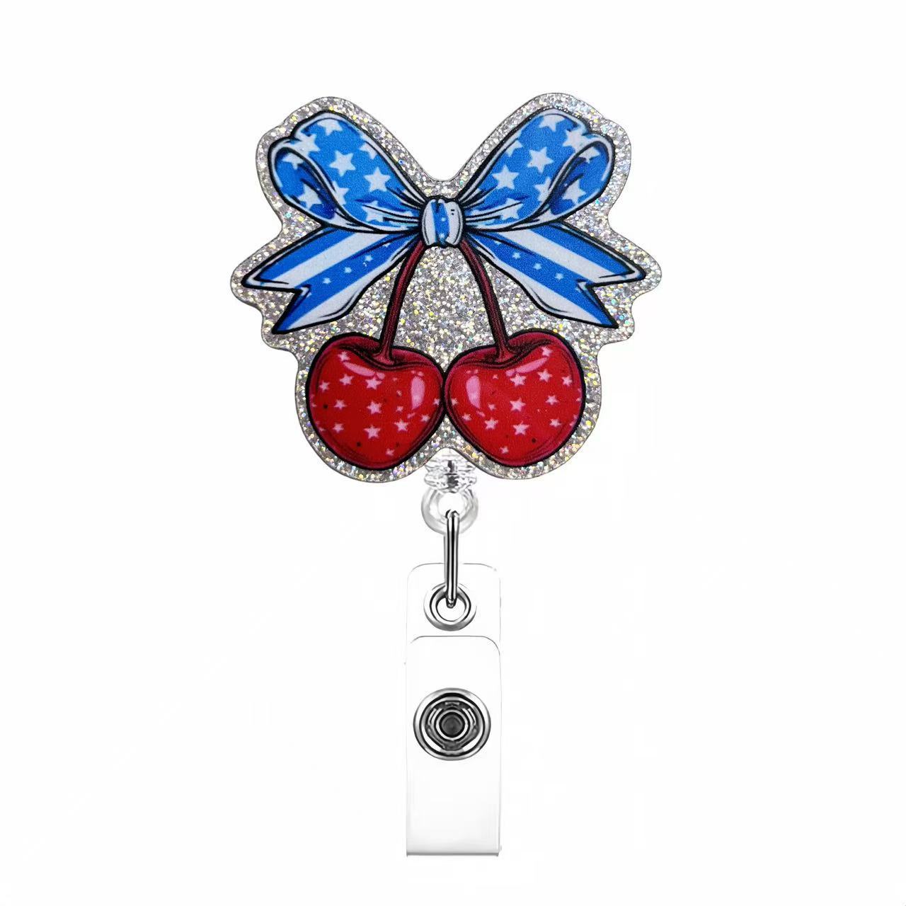 Wholesale Pink cherry medical staff with diverse bows Badge Reels