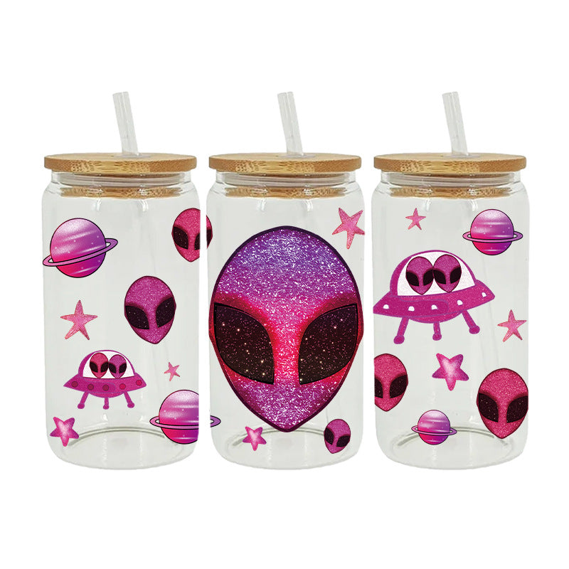 Wholesale Colorful Cartoon Alien Space 16oz Cup UV DTF Wraps