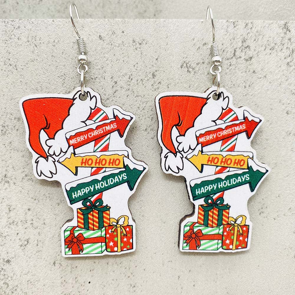 Wholesale Christmas Santa Hat Wood Earrings