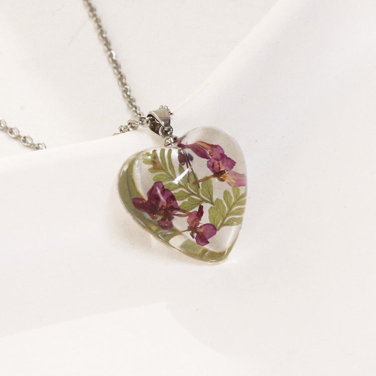 Wholesale 6pcs Monthly Everlasting Flower Resin Epoxy Love Pendant Necklace