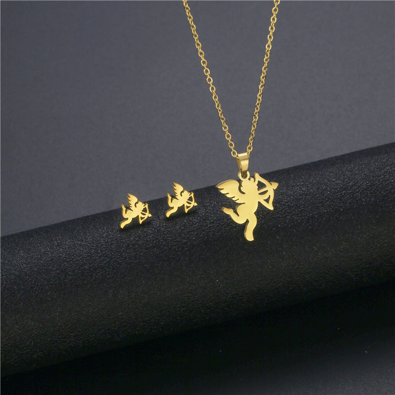 Wholesale Flower Dragonfly Stainless Steel Necklace Earrings Set