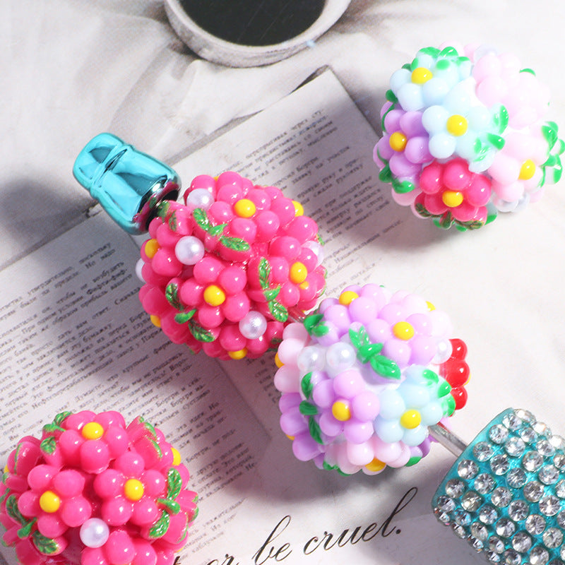 Wholesale 5pcs/pack  Fresh and cute little flowers can be worn through straight hole loose beads diy key chain jewelry