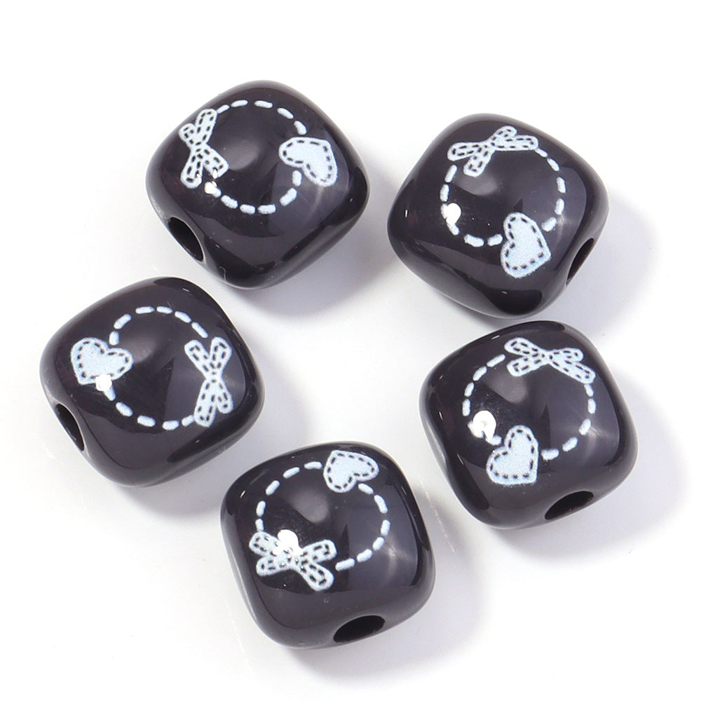 Wholesale 10pcs simple stroke printing Mantou Acrylic Beads