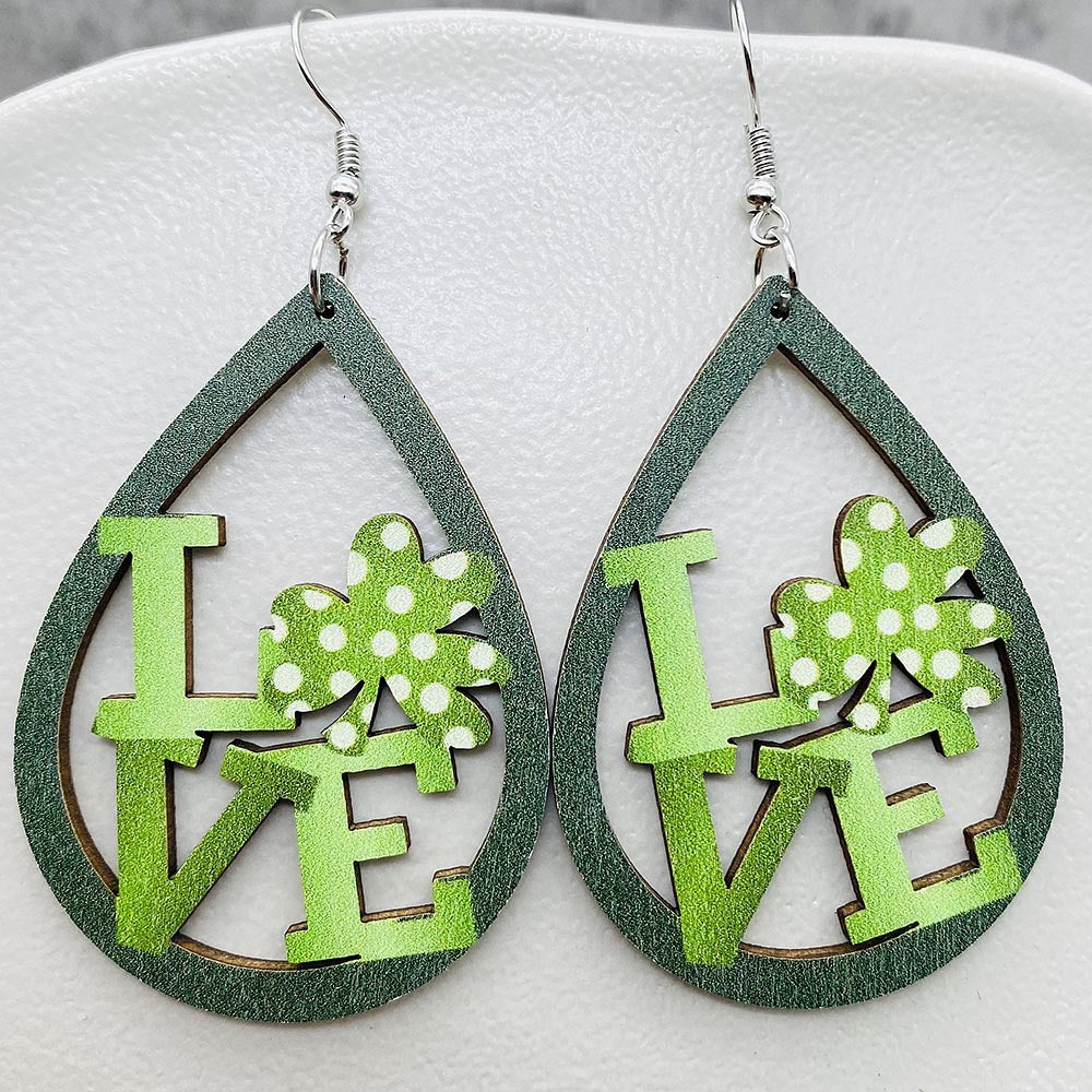 Wholesale St. Puckett Festival  Clover Green Rainbow Dwarfs Wooden Earrings